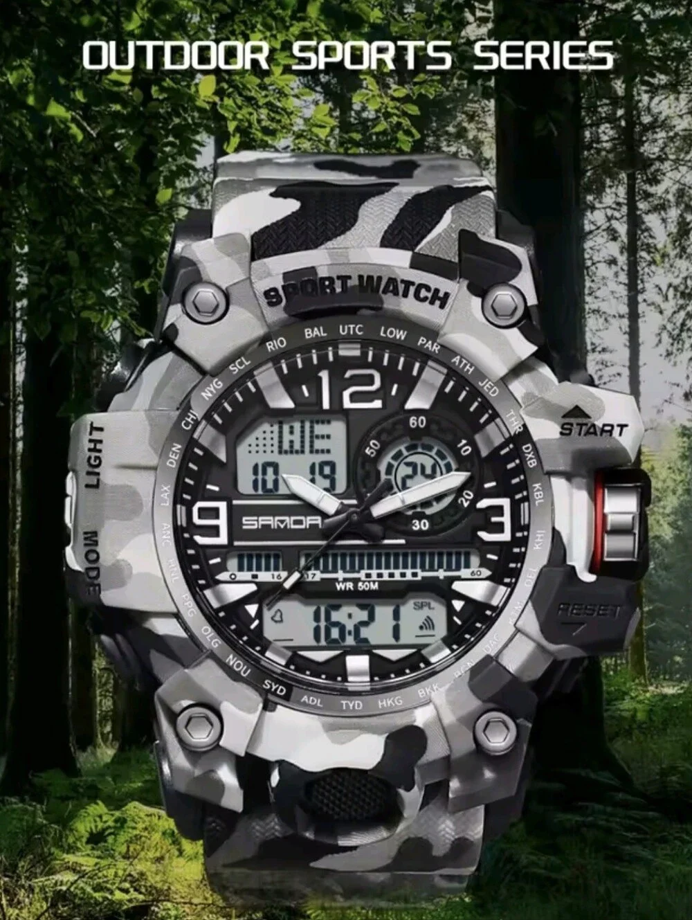 Men's Digital Camouflage Military Style Sports Watch. Waterproof 50M, Resin Case